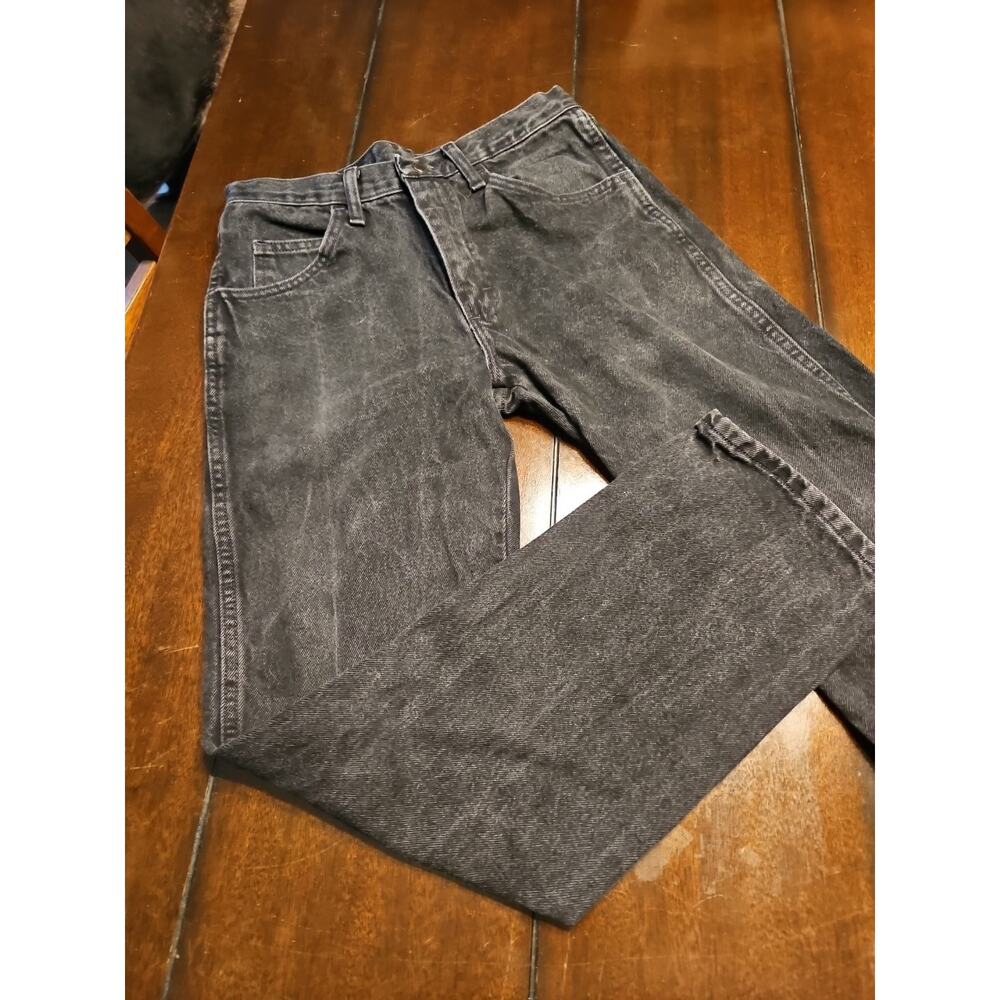 VINTAGE RUSTLER JEANS FADED BLACK DENIM MENS 30x30 DISTRESSED WASHED OUT